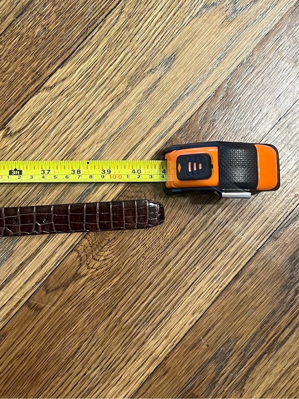 Brown Croc-Embossed Leather Belt with Gold Buckle - Picture 12 of 15